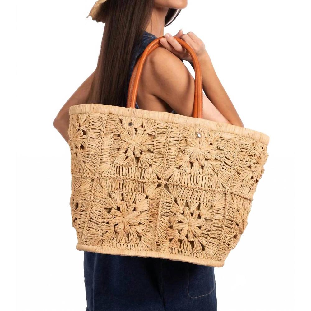 NEW SHEBOBO women's marie flower crochet straw basket bag in natural - Picture 2 of 2